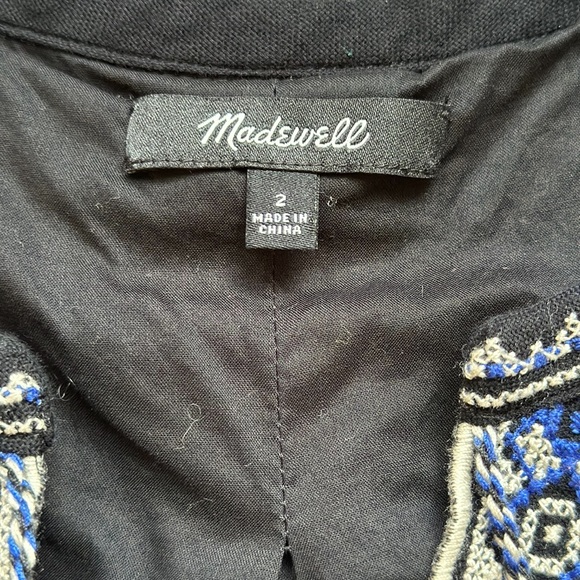 Madewell Suncoast Embroidered Sleeveless Shift Dress Pockets Tassels Black Sz 2 - Picture 2 of 3